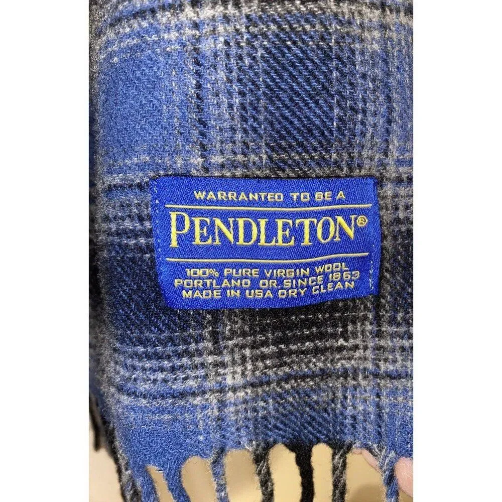Pendleton Wool Scarf Blue Gray 12x63 READ